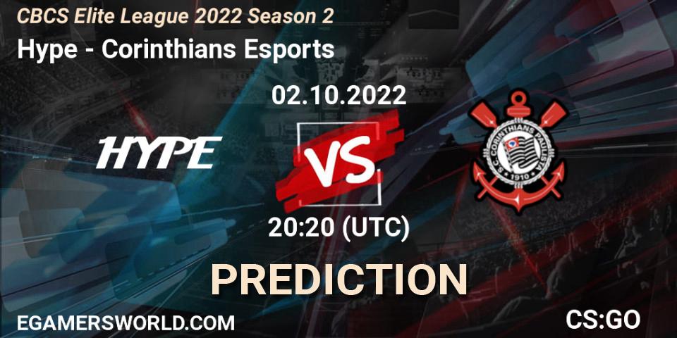 Hype vs Corinthians Esports: Betting TIp, Match Prediction. 02.10.2022 at 20:20. Counter-Strike (CS2), CBCS Elite League 2022 Season 2