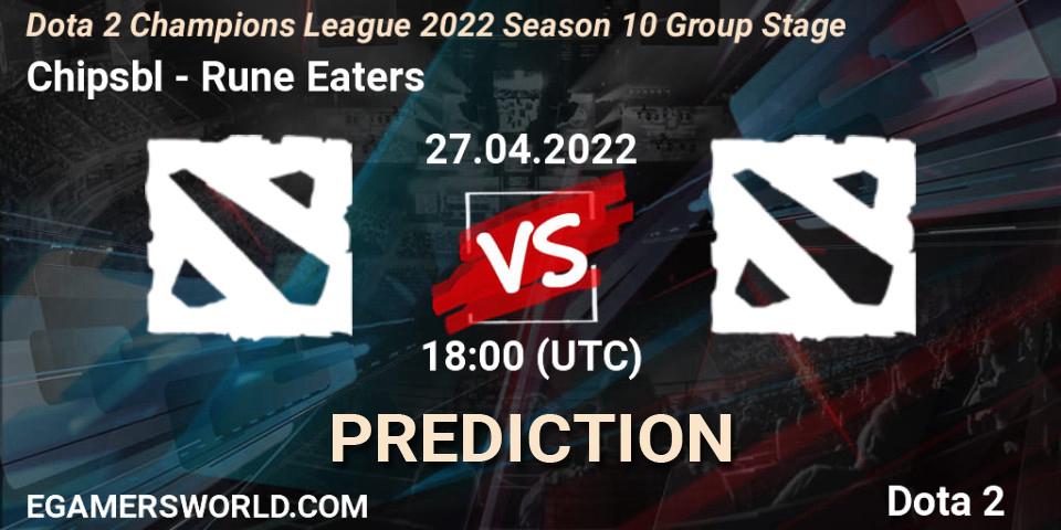 Chipsbl vs Rune Eaters: Betting TIp, Match Prediction. 27.04.2022 at 18:05. Dota 2, Dota 2 Champions League 2022 Season 10 
