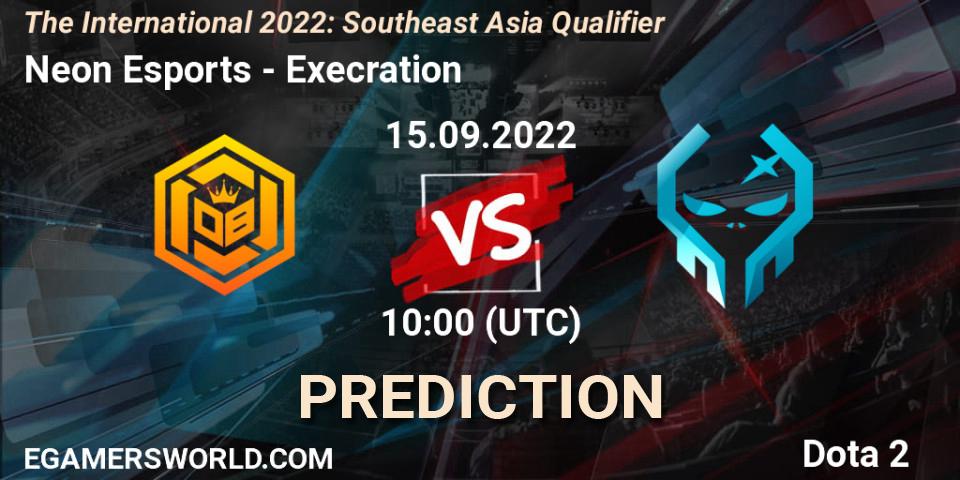 Neon Esports vs Execration: Betting TIp, Match Prediction. 15.09.2022 at 09:32. Dota 2, The International 2022: Southeast Asia Qualifier