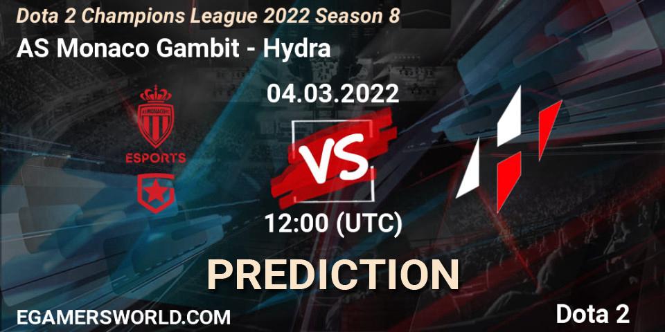 AS Monaco Gambit vs Hydra: Betting TIp, Match Prediction. 23.03.2022 at 12:00. Dota 2, Dota 2 Champions League 2022 Season 8