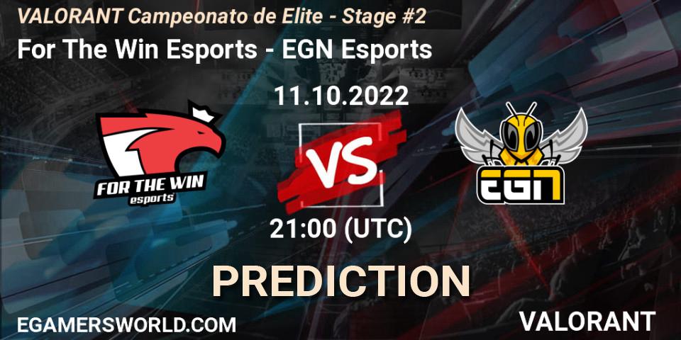 For The Win Esports vs EGN Esports: Betting TIp, Match Prediction. 11.10.2022 at 21:30. VALORANT, VALORANT Campeonato de Elite - Stage #2