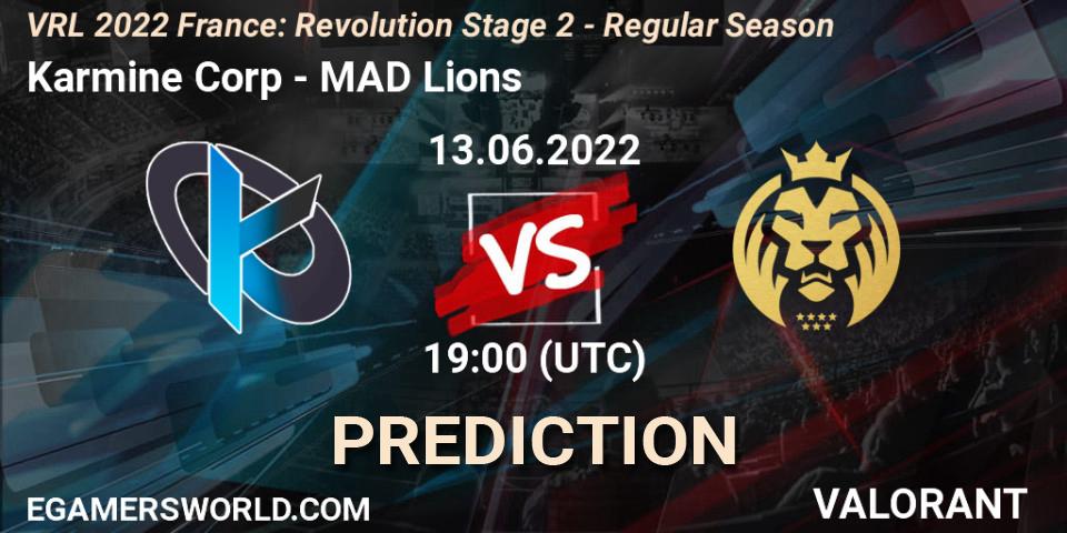 Karmine Corp vs MAD Lions: Betting TIp, Match Prediction. 13.06.2022 at 19:25. VALORANT, VRL 2022 France: Revolution Stage 2 - Regular Season