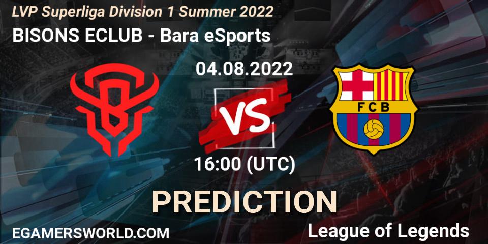 BISONS ECLUB vs Barça eSports: Betting TIp, Match Prediction. 04.08.2022 at 16:00. LoL, LVP Superliga Division 1 Summer 2022