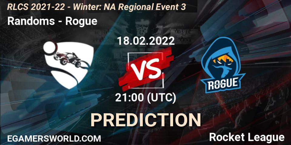 Randoms vs Rogue: Betting TIp, Match Prediction. 18.02.2022 at 21:30. Rocket League, RLCS 2021-22 - Winter: NA Regional Event 3