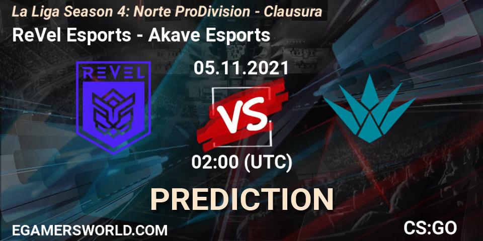 ReVel Esports vs Akave Esports: Betting TIp, Match Prediction. 05.11.2021 at 02:00. Counter-Strike (CS2), La Liga Season 4: Norte Pro Division - Clausura