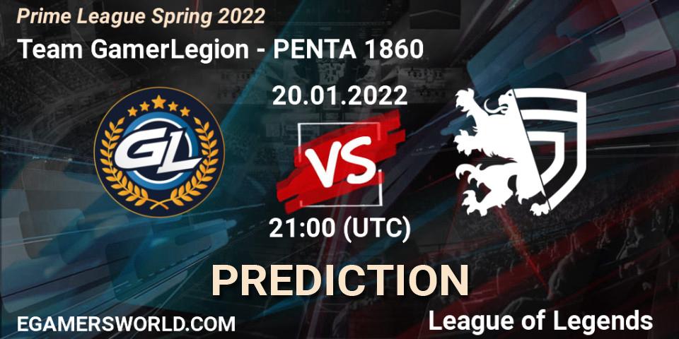 Team GamerLegion vs PENTA 1860: Betting TIp, Match Prediction. 20.01.2022 at 21:30. LoL, Prime League Spring 2022