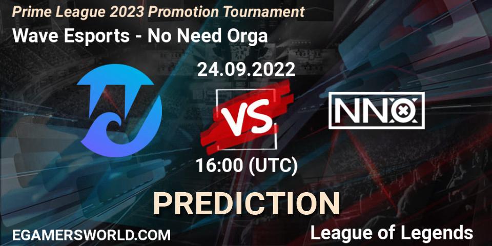 Wave Esports vs No Need Orga: Betting TIp, Match Prediction. 24.09.22. LoL, Prime League 2023 Promotion Tournament