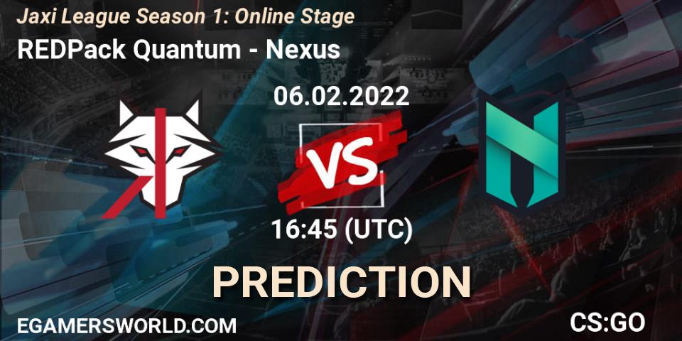REDPack Quantum vs Nexus: Betting TIp, Match Prediction. 06.02.2022 at 16:45. Counter-Strike (CS2), Jaxi League Season 1: Online Stage
