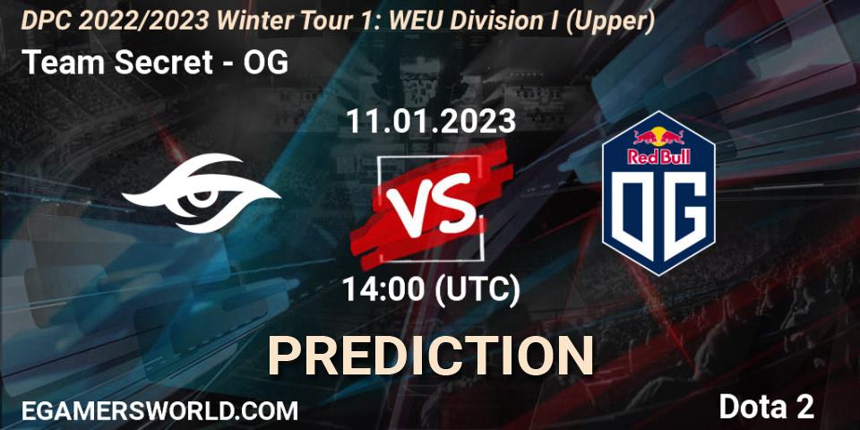 Team Secret vs OG: Betting TIp, Match Prediction. 11.01.2023 at 14:01. Dota 2, DPC 2022/2023 Winter Tour 1: WEU Division I (Upper)