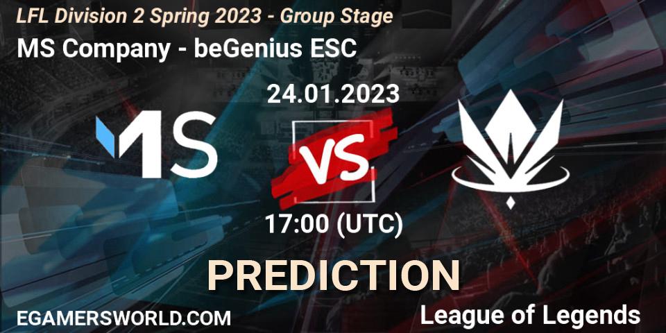 MS Company vs beGenius ESC: Betting TIp, Match Prediction. 24.01.2023 at 18:15. LoL, LFL Division 2 Spring 2023 - Group Stage