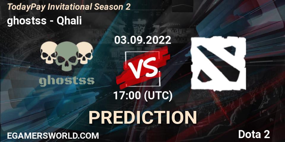 ghostss vs Qhali: Betting TIp, Match Prediction. 03.09.2022 at 17:24. Dota 2, TodayPay Invitational Season 2