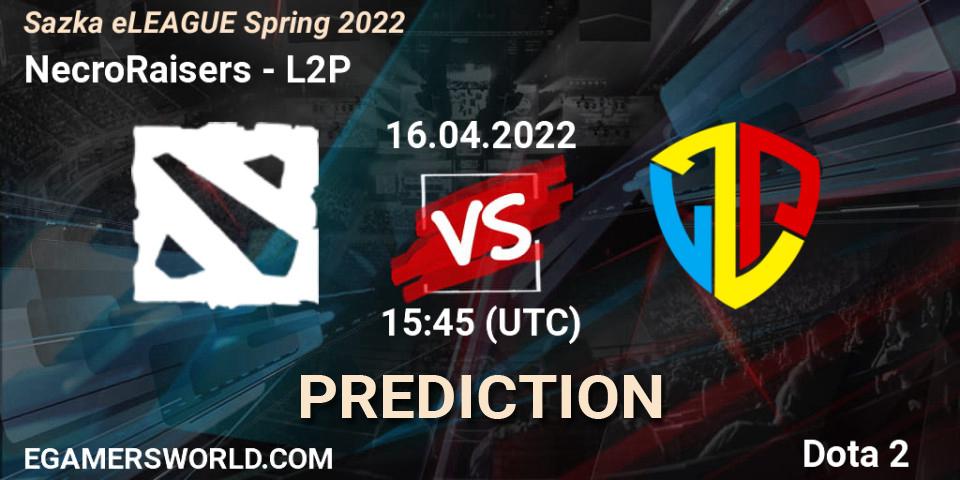 NecroRaisers vs L2P: Betting TIp, Match Prediction. 16.04.2022 at 15:45. Dota 2, Sazka eLEAGUE Spring 2022