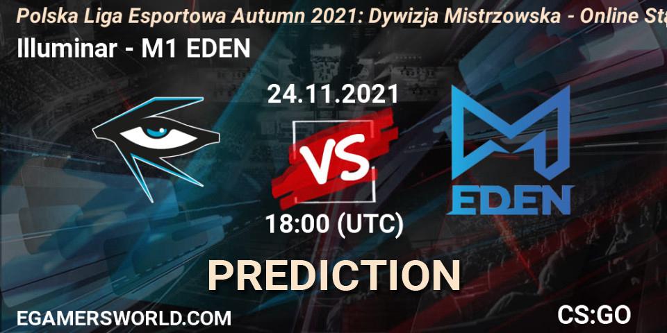 Illuminar vs M1 EDEN: Betting TIp, Match Prediction. 24.11.2021 at 20:40. Counter-Strike (CS2), Polska Liga Esportowa Autumn 2021: Dywizja Mistrzowska - Online Stage