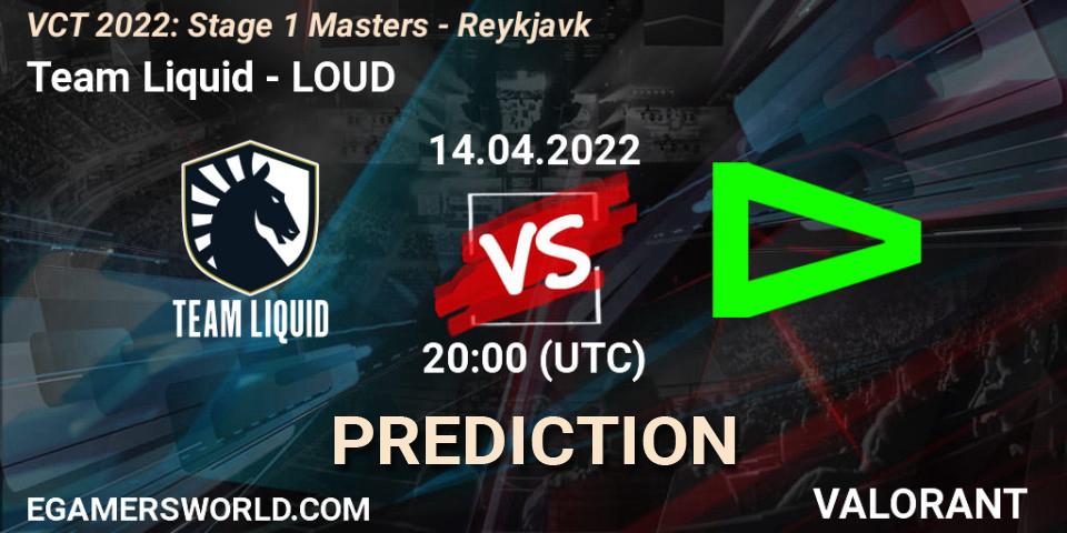 Team Liquid vs LOUD: Betting TIp, Match Prediction. 14.04.2022 at 19:40. VALORANT, VCT 2022: Stage 1 Masters - Reykjavík