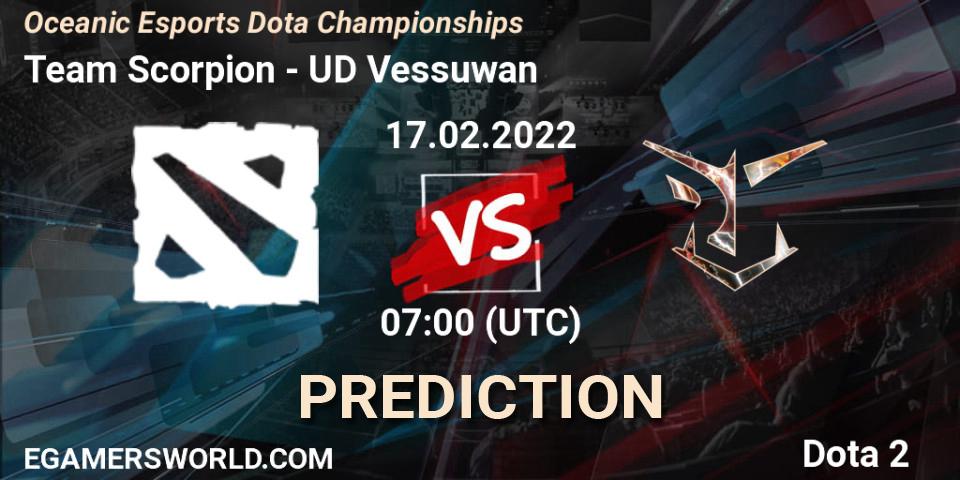 Team Scorpion vs UD Vessuwan: Betting TIp, Match Prediction. 17.02.2022 at 07:16. Dota 2, Oceanic Esports Dota Championships