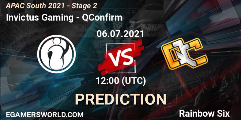 Invictus Gaming vs QConfirm: Betting TIp, Match Prediction. 06.07.2021 at 12:00. Rainbow Six, APAC South 2021 - Stage 2