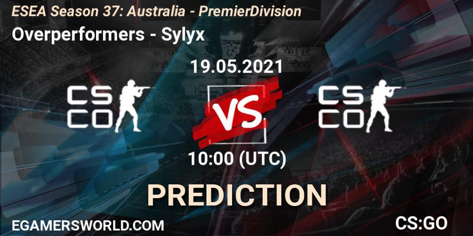 Overperformers vs Sylyx: Betting TIp, Match Prediction. 19.05.2021 at 10:00. Counter-Strike (CS2), ESEA Season 37: Australia - Premier Division