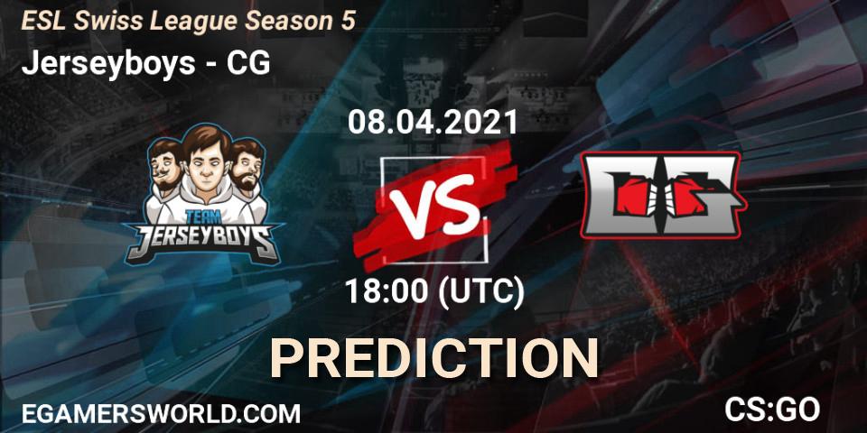 Jerseyboys vs CG: Betting TIp, Match Prediction. 08.04.2021 at 18:00. Counter-Strike (CS2), ESL Swiss League Season 5