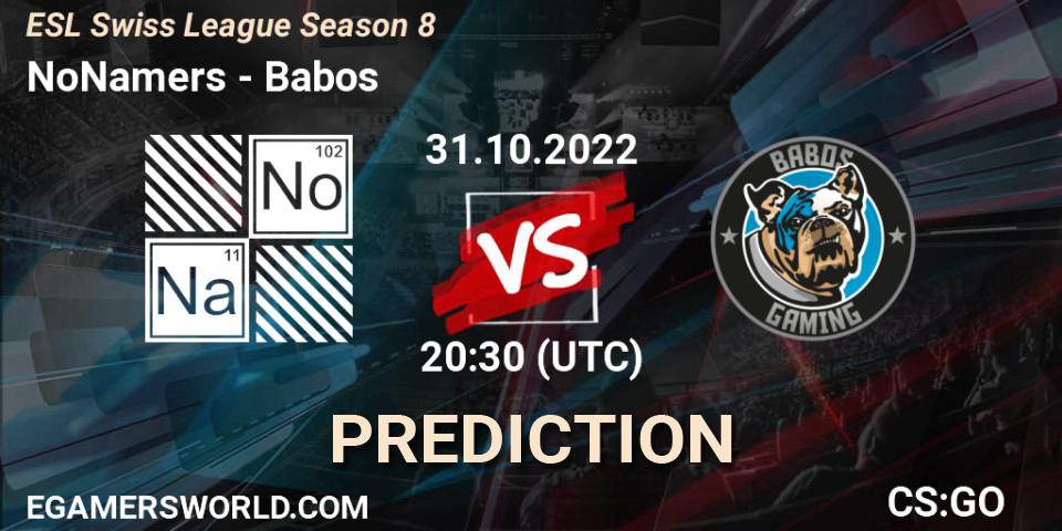 NoNamers vs Babos: Betting TIp, Match Prediction. 31.10.22. CS2 (CS:GO), ESL Swiss League Season 8