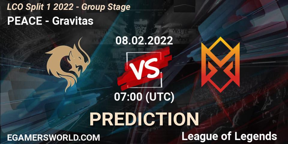 PEACE vs Gravitas: Betting TIp, Match Prediction. 08.02.22. LoL, LCO Split 1 2022 - Group Stage 