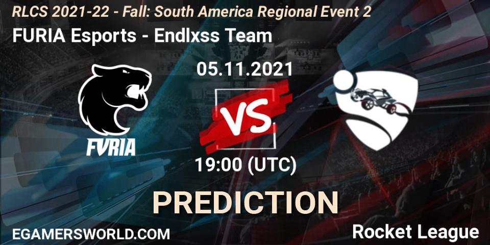 FURIA Esports vs Endlxss Team: Betting TIp, Match Prediction. 05.11.2021 at 19:00. Rocket League, RLCS 2021-22 - Fall: South America Regional Event 2