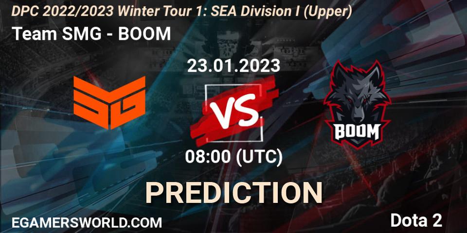 Team SMG vs BOOM: Betting TIp, Match Prediction. 23.01.2023 at 08:00. Dota 2, DPC 2022/2023 Winter Tour 1: SEA Division I (Upper)