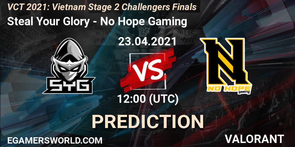 Steal Your Glory vs No Hope Gaming: Betting TIp, Match Prediction. 23.04.2021 at 12:00. VALORANT, VCT 2021: Vietnam Stage 2 Challengers Finals