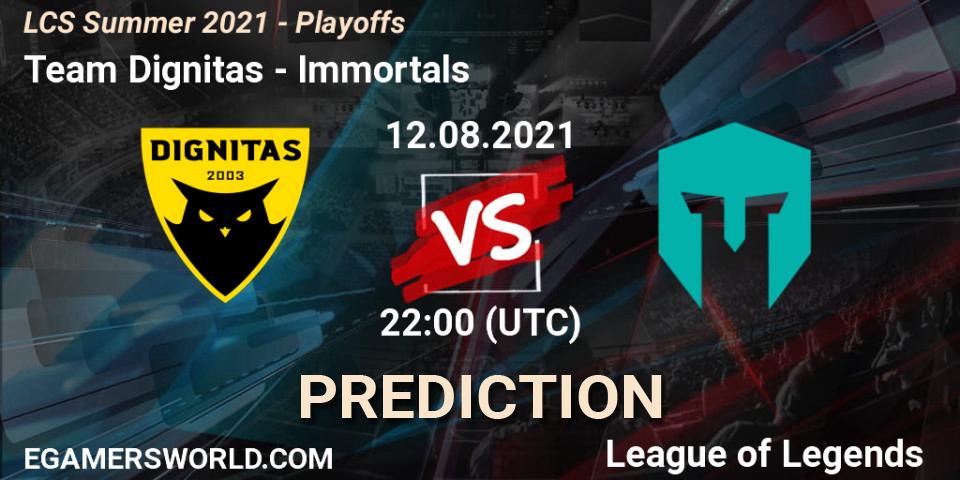 Team Dignitas vs Immortals: Betting TIp, Match Prediction. 12.08.2021 at 22:00. LoL, LCS Summer 2021 - Playoffs