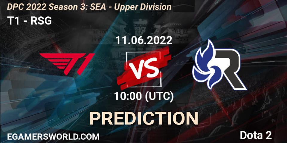 T1 vs RSG: Betting TIp, Match Prediction. 11.06.2022 at 10:37. Dota 2, DPC SEA 2021/2022 Tour 3: Division I