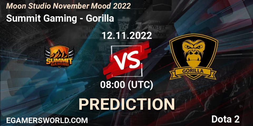 Summit Gaming vs Gorilla: Betting TIp, Match Prediction. 12.11.2022 at 08:12. Dota 2, Moon Studio November Mood 2022