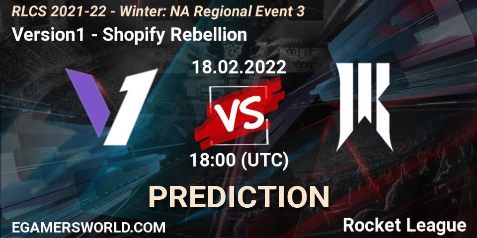 Version1 vs Shopify Rebellion: Betting TIp, Match Prediction. 18.02.2022 at 18:00. Rocket League, RLCS 2021-22 - Winter: NA Regional Event 3
