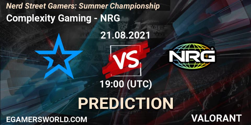 Complexity Gaming vs NRG: Betting TIp, Match Prediction. 21.08.2021 at 19:00. VALORANT, Nerd Street Gamers: Summer Championship
