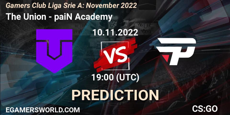 The Union vs paiN Academy: Betting TIp, Match Prediction. 10.11.2022 at 19:00. Counter-Strike (CS2), Gamers Club Liga Série A: November 2022