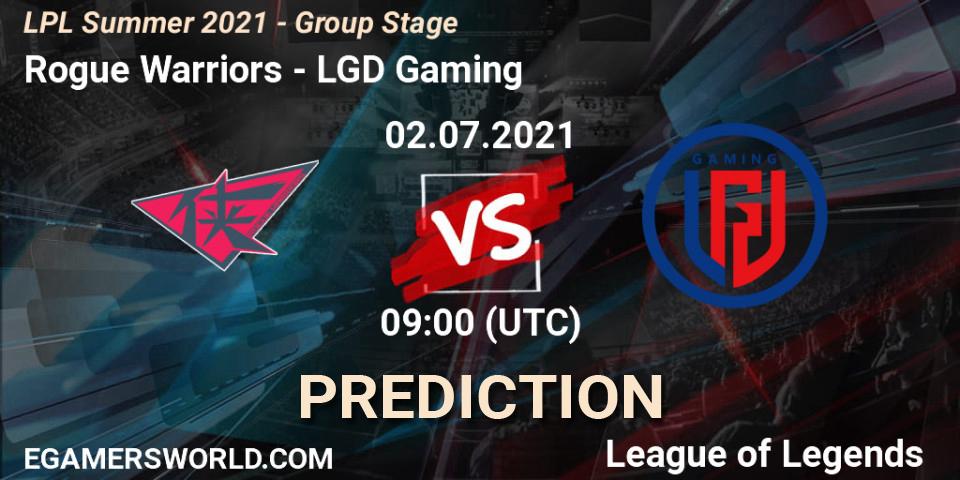 Rogue Warriors vs LGD Gaming: Betting TIp, Match Prediction. 02.07.21. LoL, LPL Summer 2021 - Group Stage