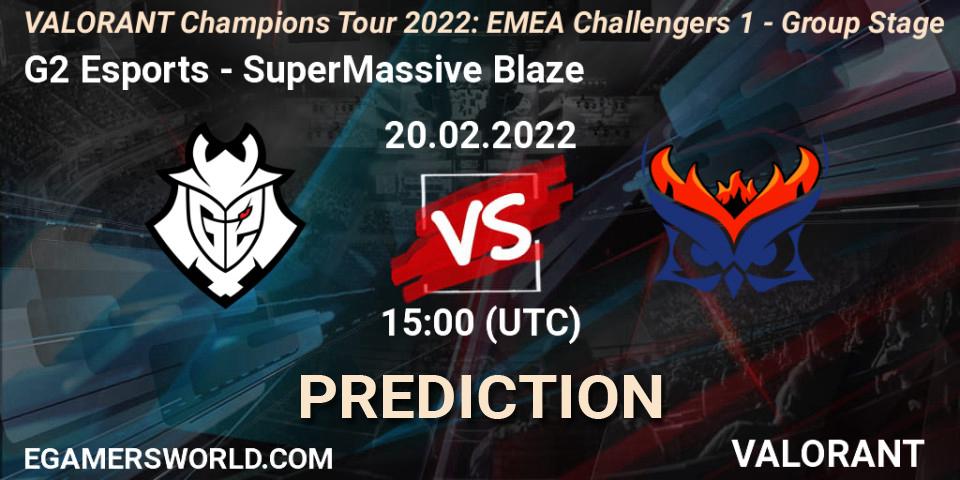 G2 Esports vs SuperMassive Blaze: Betting TIp, Match Prediction. 20.02.2022 at 15:00. VALORANT, VCT 2022: EMEA Challengers 1 - Group Stage