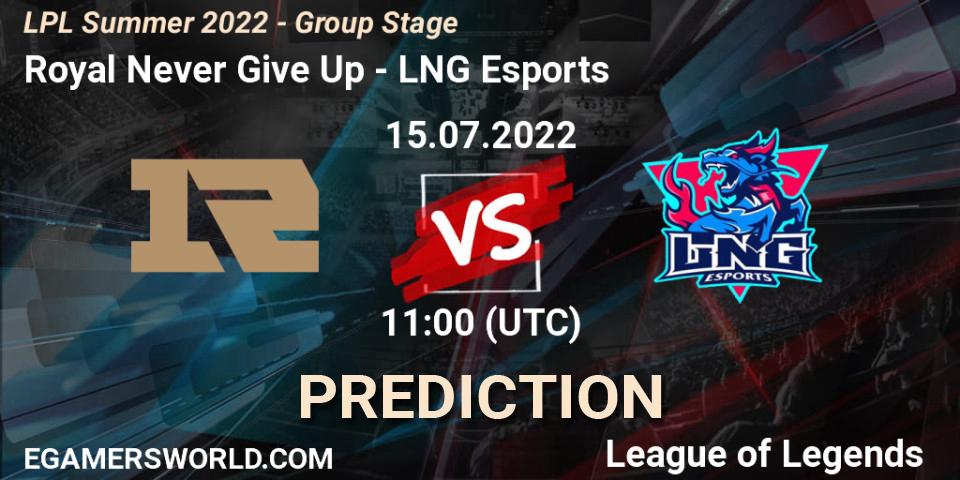 Royal Never Give Up vs LNG Esports: Betting TIp, Match Prediction. 15.07.22. LoL, LPL Summer 2022 - Group Stage