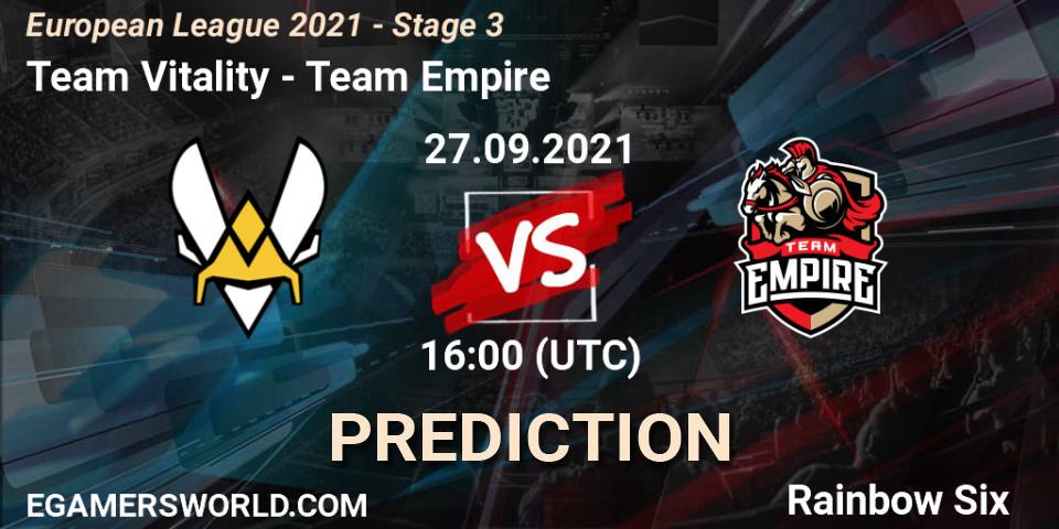 Team Vitality vs Team Empire: Betting TIp, Match Prediction. 27.09.21. Rainbow Six, European League 2021 - Stage 3