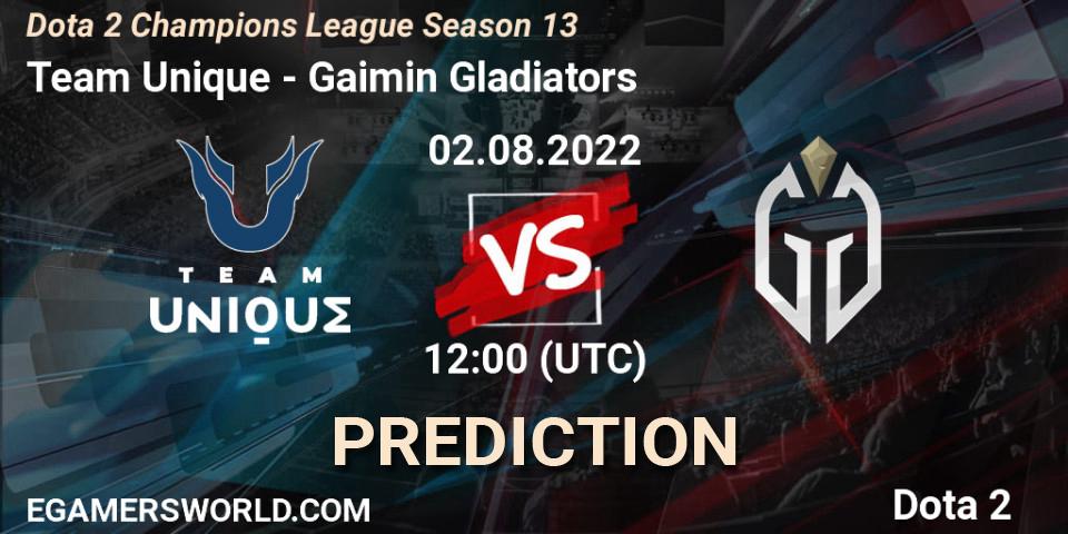 Team Unique vs Gaimin Gladiators: Betting TIp, Match Prediction. 02.08.22. Dota 2, Dota 2 Champions League Season 13