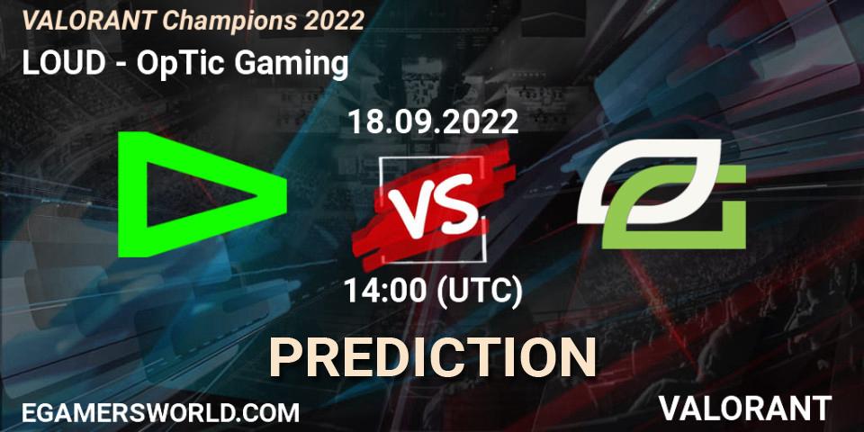 LOUD vs OpTic Gaming: Betting TIp, Match Prediction. 18.09.2022 at 14:00. VALORANT, VALORANT Champions 2022