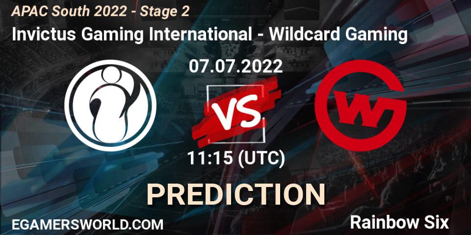 Invictus Gaming International vs Wildcard Gaming: Betting TIp, Match Prediction. 07.07.2022 at 11:15. Rainbow Six, APAC South 2022 - Stage 2