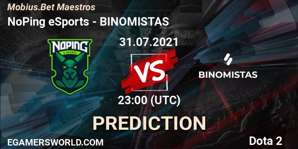 NoPing eSports vs BINOMISTAS: Betting TIp, Match Prediction. 30.07.2021 at 21:20. Dota 2, Mobius.Bet Maestros