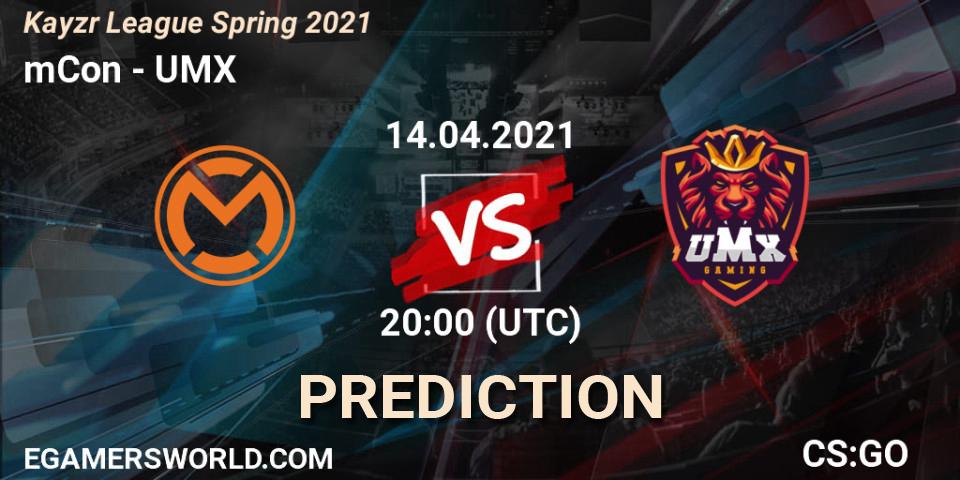 mCon vs UMX: Betting TIp, Match Prediction. 14.04.2021 at 20:00. Counter-Strike (CS2), Kayzr League Spring 2021