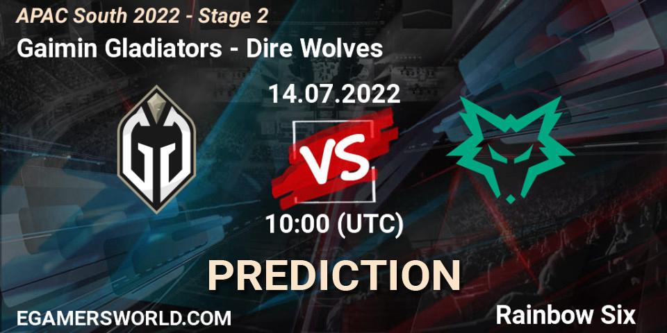 Gaimin Gladiators vs Dire Wolves: Betting TIp, Match Prediction. 14.07.2022 at 10:00. Rainbow Six, APAC South 2022 - Stage 2
