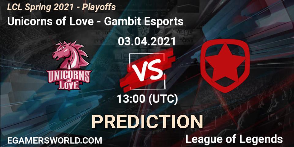 Unicorns of Love vs Gambit Esports: Betting TIp, Match Prediction. 03.04.21. LoL, LCL Spring 2021 - Playoffs
