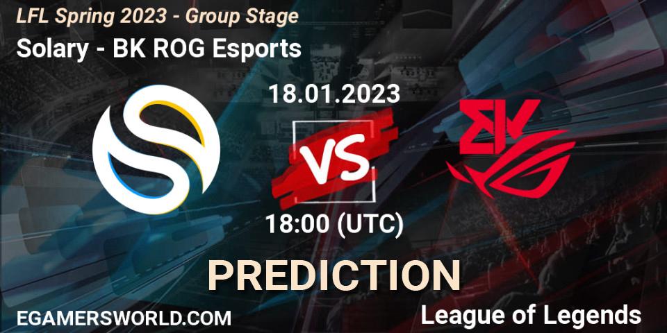Solary vs BK ROG Esports: Betting TIp, Match Prediction. 18.01.2023 at 18:00. LoL, LFL Spring 2023 - Group Stage