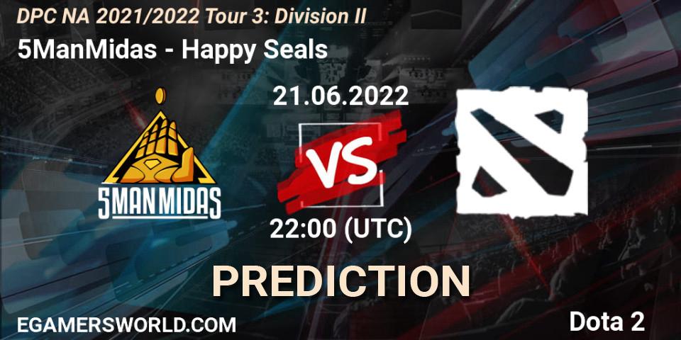 5ManMidas vs Happy Seals: Betting TIp, Match Prediction. 22.06.2022 at 00:48. Dota 2, DPC NA 2021/2022 Tour 3: Division II