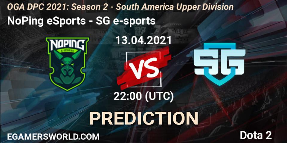 NoPing eSports vs SG e-sports: Betting TIp, Match Prediction. 14.04.2021 at 22:00. Dota 2, OGA DPC 2021: Season 2 - South America Upper Division