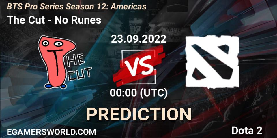 The Cut vs No Runes: Betting TIp, Match Prediction. 23.09.2022 at 00:18. Dota 2, BTS Pro Series Season 12: Americas