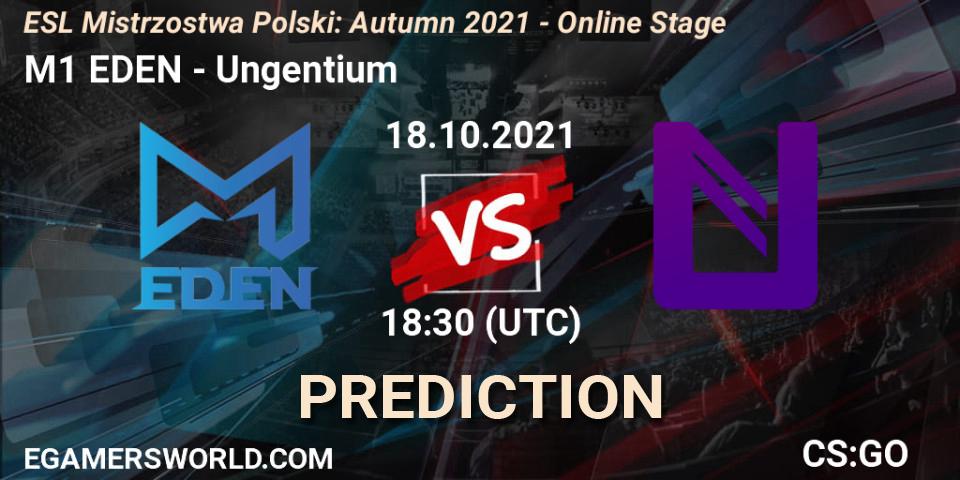 M1 EDEN vs Ungentium: Betting TIp, Match Prediction. 18.10.2021 at 18:30. Counter-Strike (CS2), ESL Mistrzostwa Polski: Autumn 2021 - Online Stage