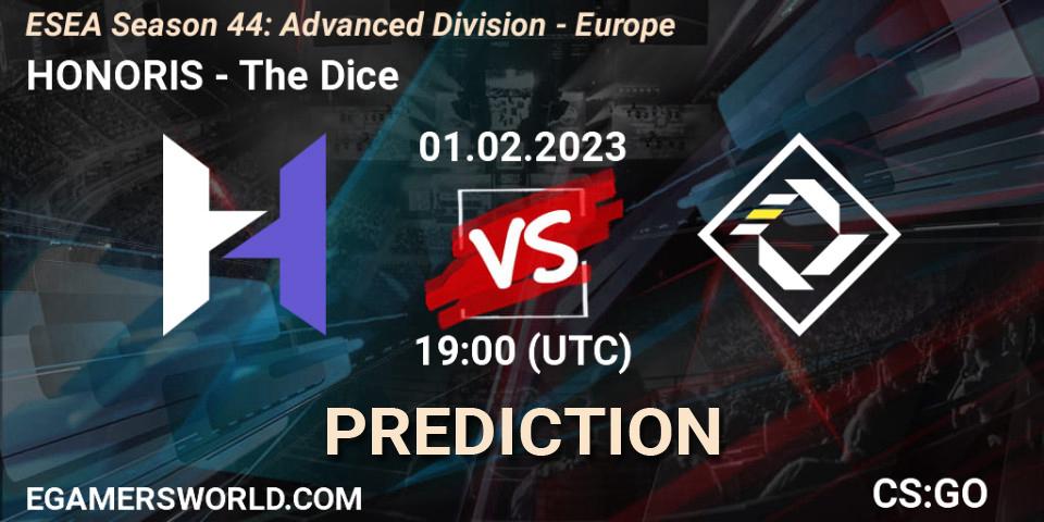 HONORIS vs The Dice: Betting TIp, Match Prediction. 01.02.23. CS2 (CS:GO), ESEA Season 44: Advanced Division - Europe